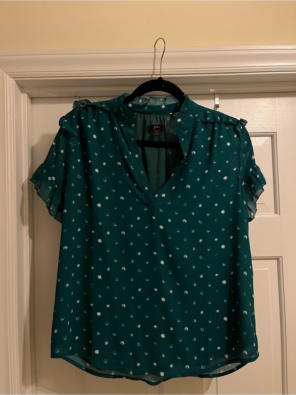 Green Polka Dot Ruffle Sleeve Blouse